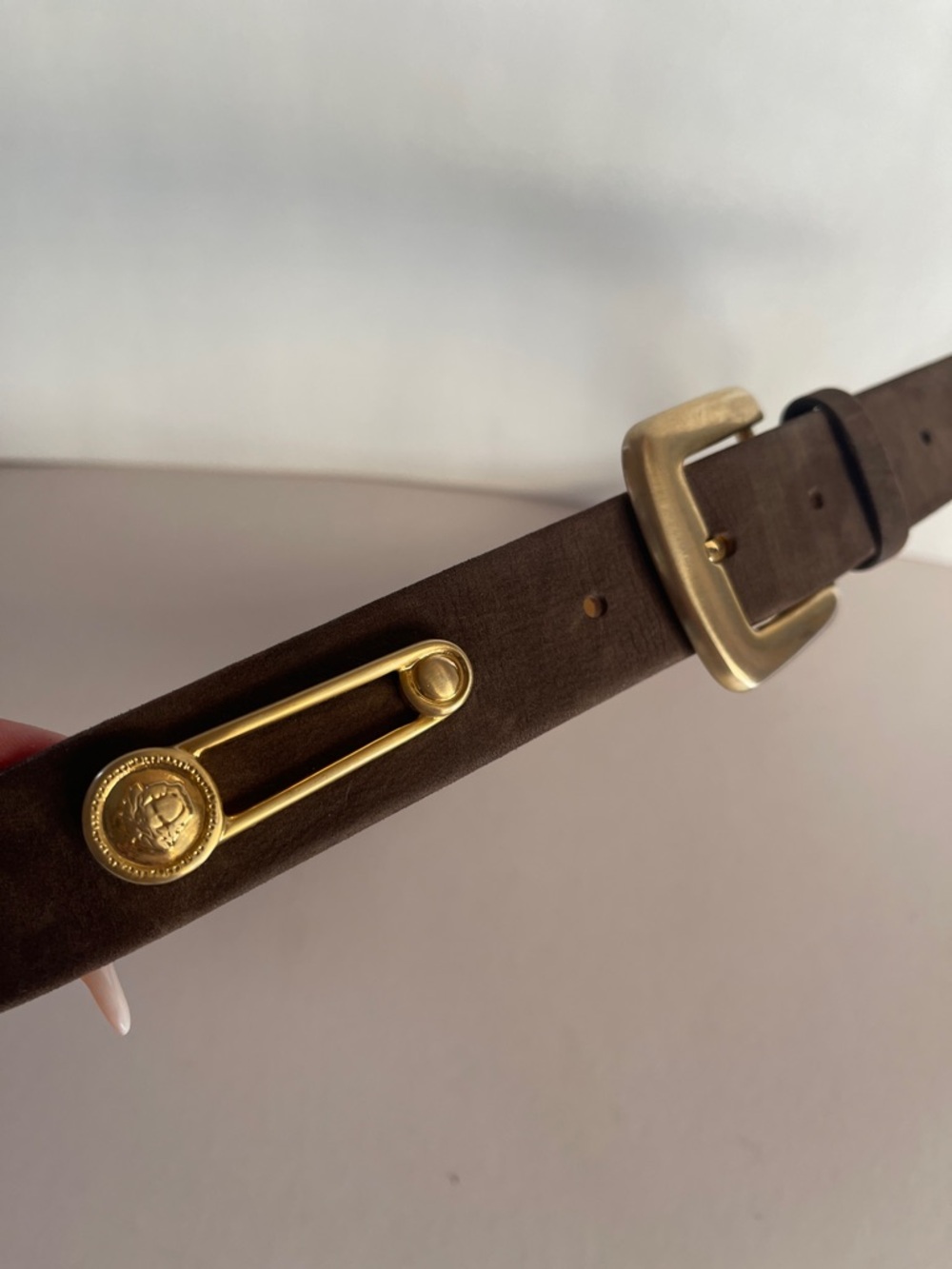 Brown Suede Belt with Gold Buckle - Picture 2 of 8